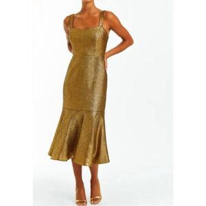 NWT MESTIZA NEW YORK Jody MIDI Dress in Gold Tweed Size 8